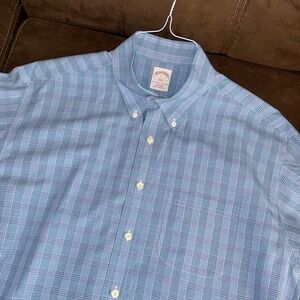 Brooks Brothers 346 Original Polo Shirt Blue Plaid Button Down Men's Large
